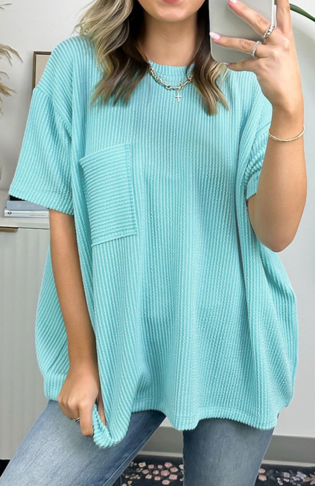 PREORDER Summer Sorbet Turquoise Corded Knit Top