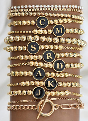 Gold Stainless Steel Initial Beaded Bracelet