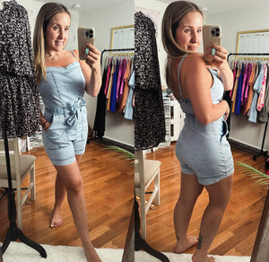 The Delilah Spaghetti Strap Denim Romper