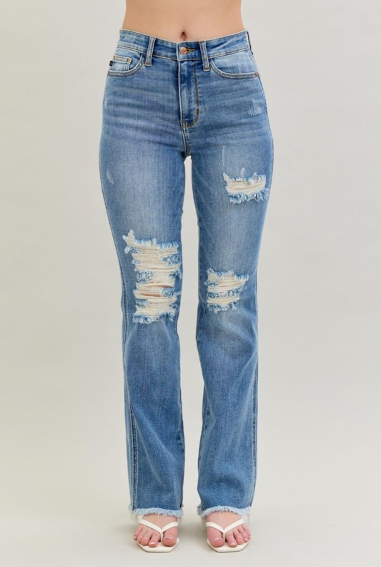 Dream Chaser Judy Blue High Rise Fray Hem Bootcut Denim