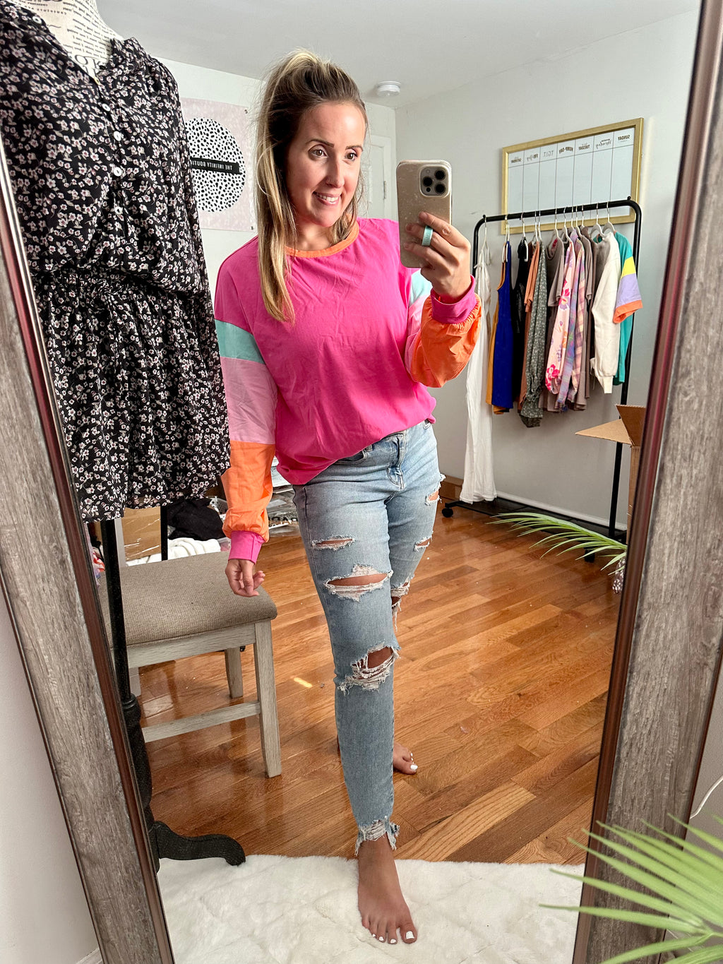 PREORDER Pink Pastel Color Block Long Sleeve Top