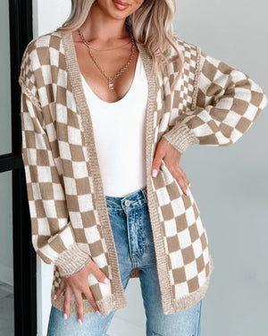 Fly High Mocha Checkered Cardigan