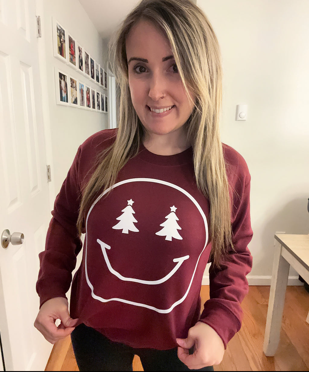 Happy Holiday Maroon Full Size UNISEX Fleece Sweatshirt
