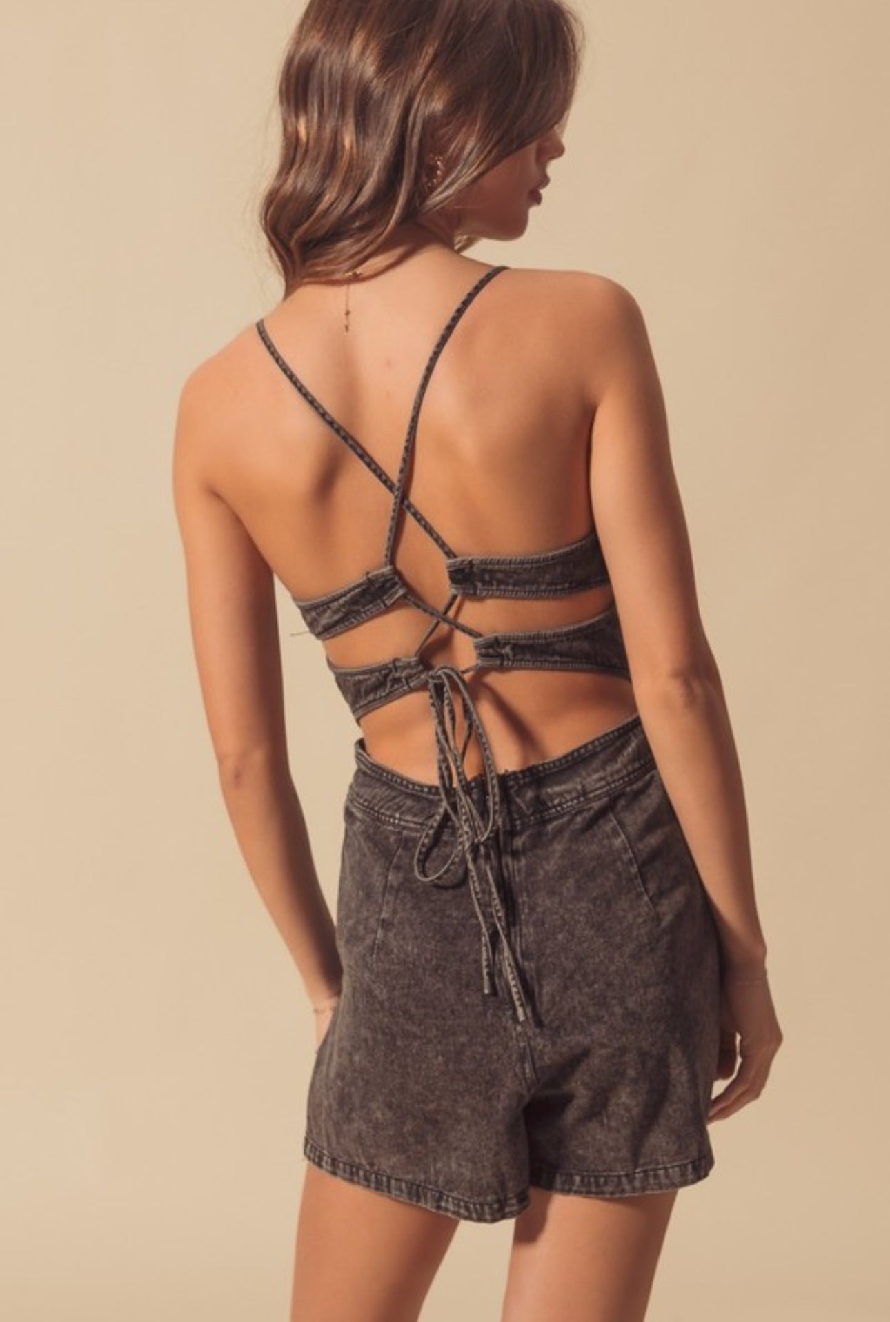 The Renegade Charcoal Open Back Romper