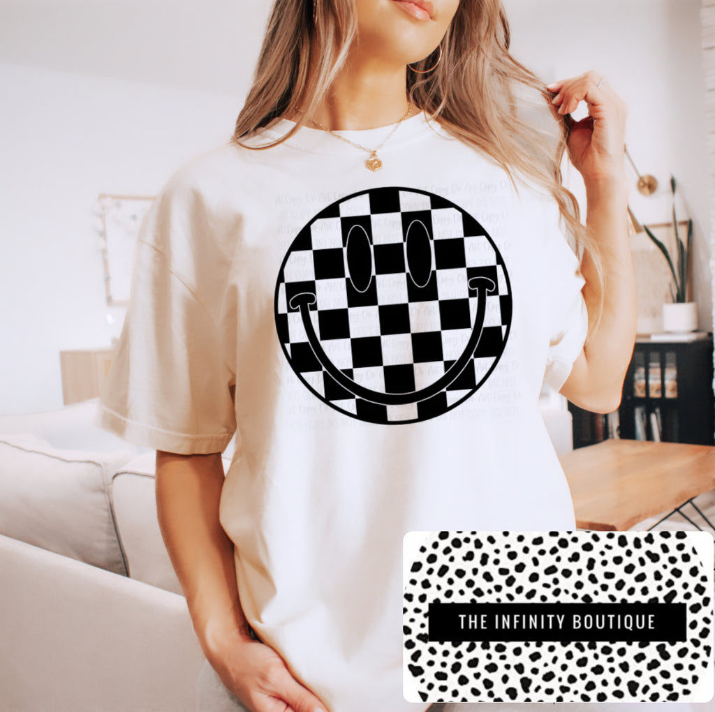 Happy Checker White Unisex Cotton T-Shirt