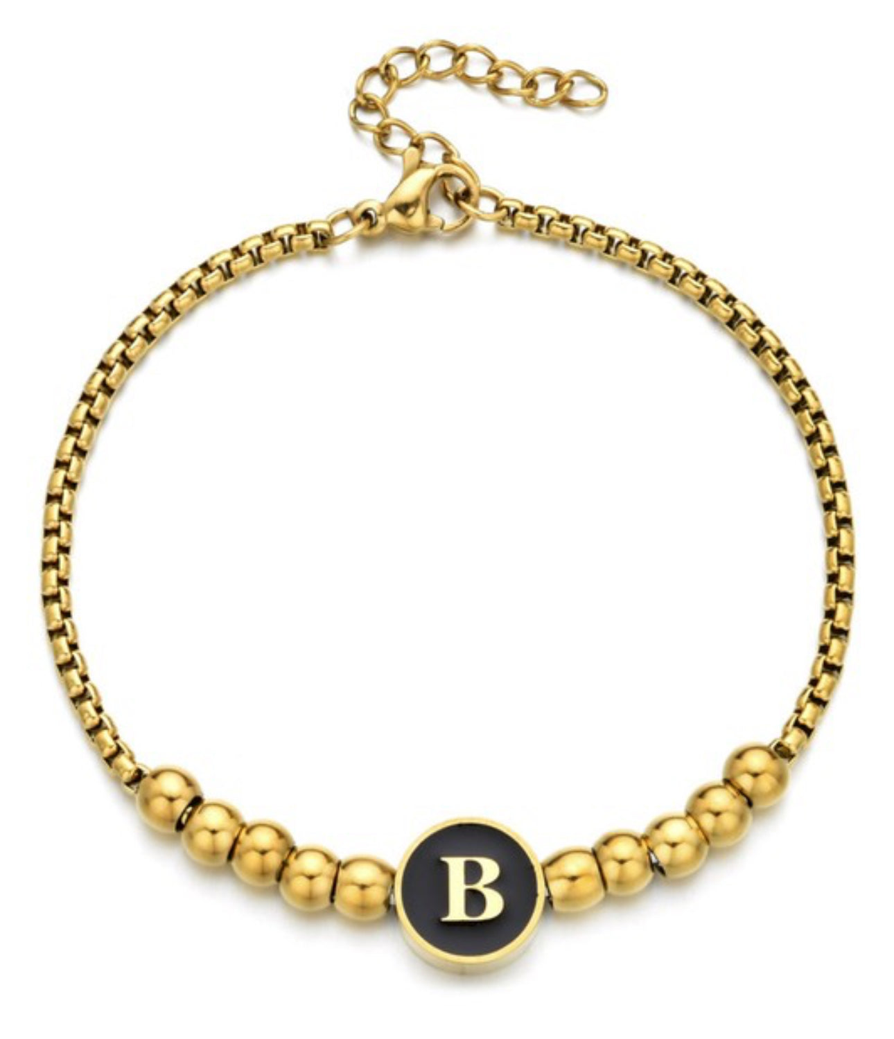 Gold Stainless Steel Initial Beaded Bracelet