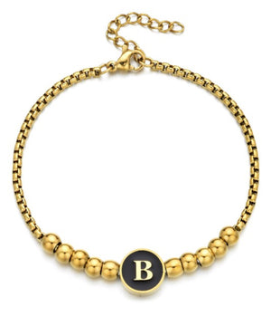Gold Stainless Steel Initial Beaded Bracelet