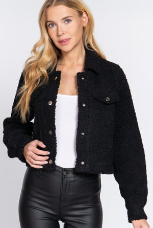 Line Me Up Black Sherpa Jacket