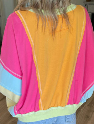 PREORDER The Love Me Now Neon Oversized Color Block Long Sleeve Top