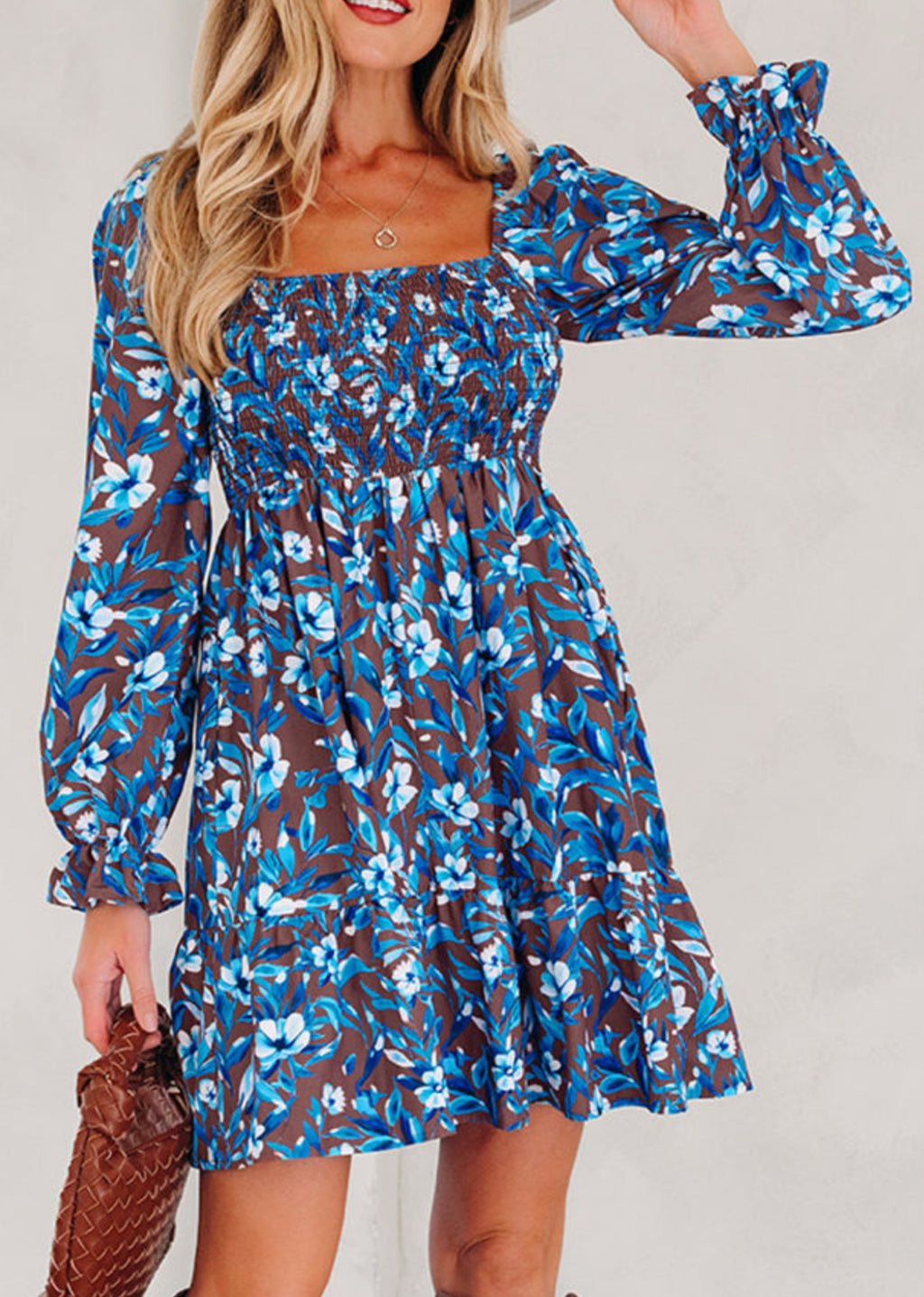 The Blueberry Dreamer Smocked Long Sleeve Floral Dress