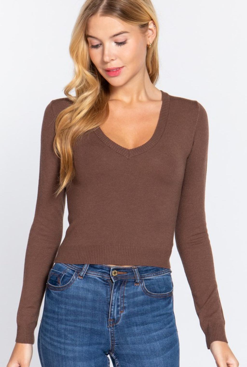 Time For Me Brown Long Sleeve Sweater Top