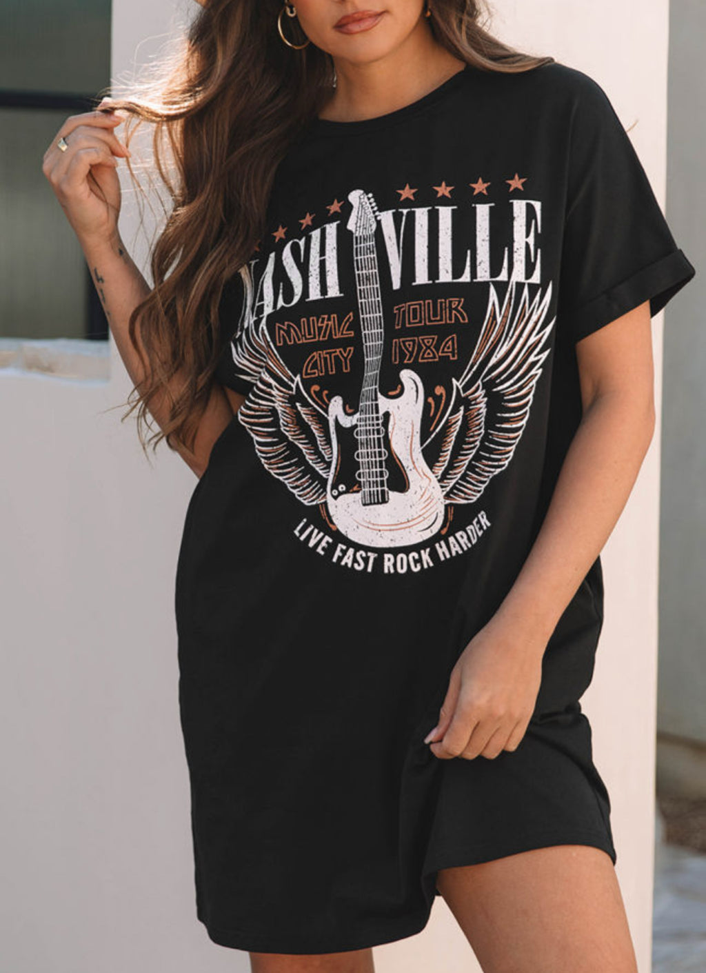 Nashville Music City Black T Shirt Dress