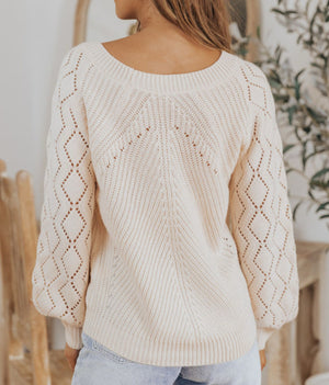 Adventure Awaits Beige Hollow Sleeve Knit Sweater