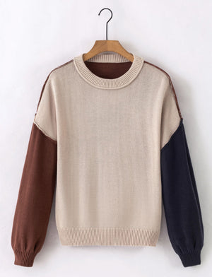 PREORDER Cappuccino Color Block Tri Tone Sweater