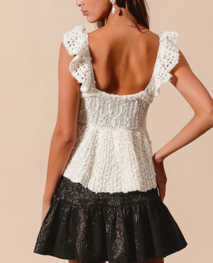 Wildest Dreams Babydoll Ivory Knit Top With Velvet Bow