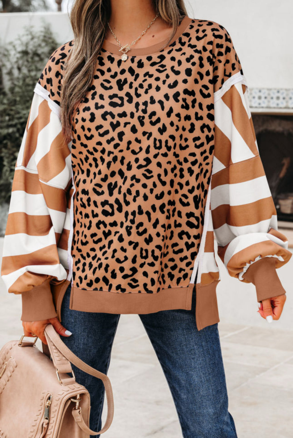 Deal Breaker Brown Leopard Striped Long Sleeve Sweatshirt
