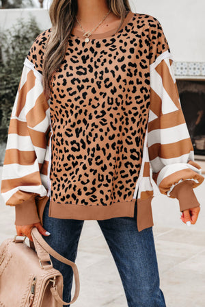 Deal Breaker Brown Leopard Striped Long Sleeve Sweatshirt