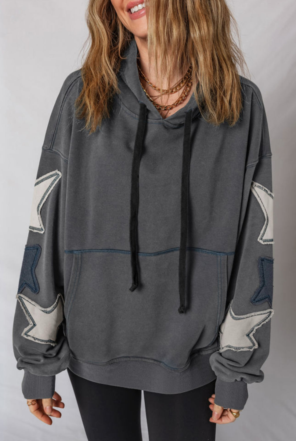 Reach For The Stars Mineral Wash Patchwork Hoodie