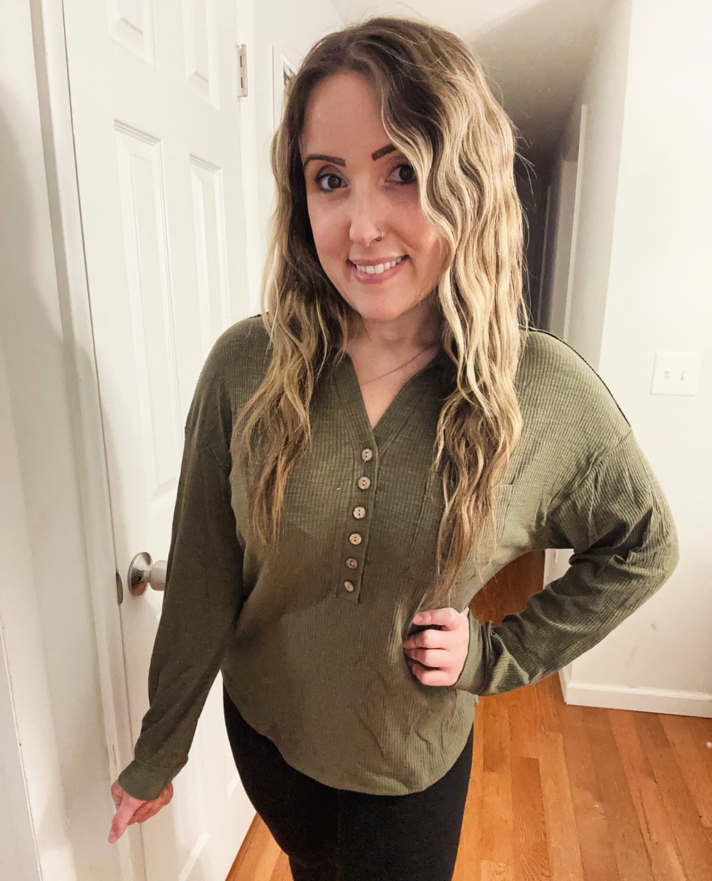 Addilyn Olive Collared Long Sleeve