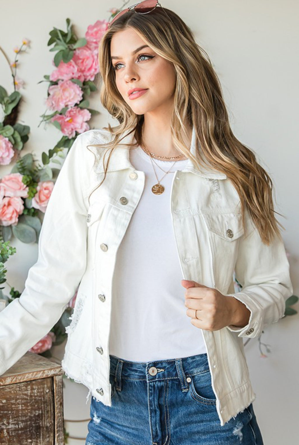 Ice Queen White Distressed Denim Jacket