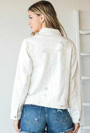 Ice Queen White Distressed Denim Jacket