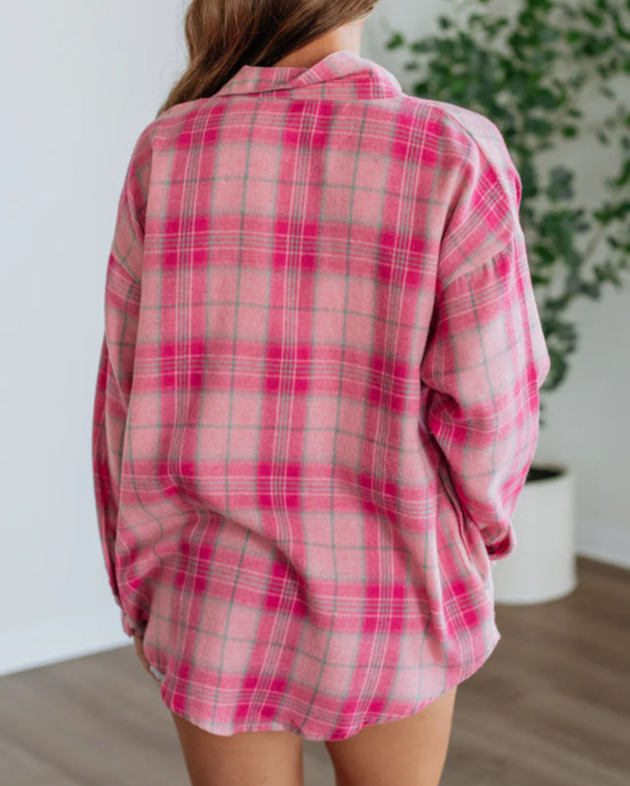 Little Do You Know Pink Plaid Button Down Long Sleeve