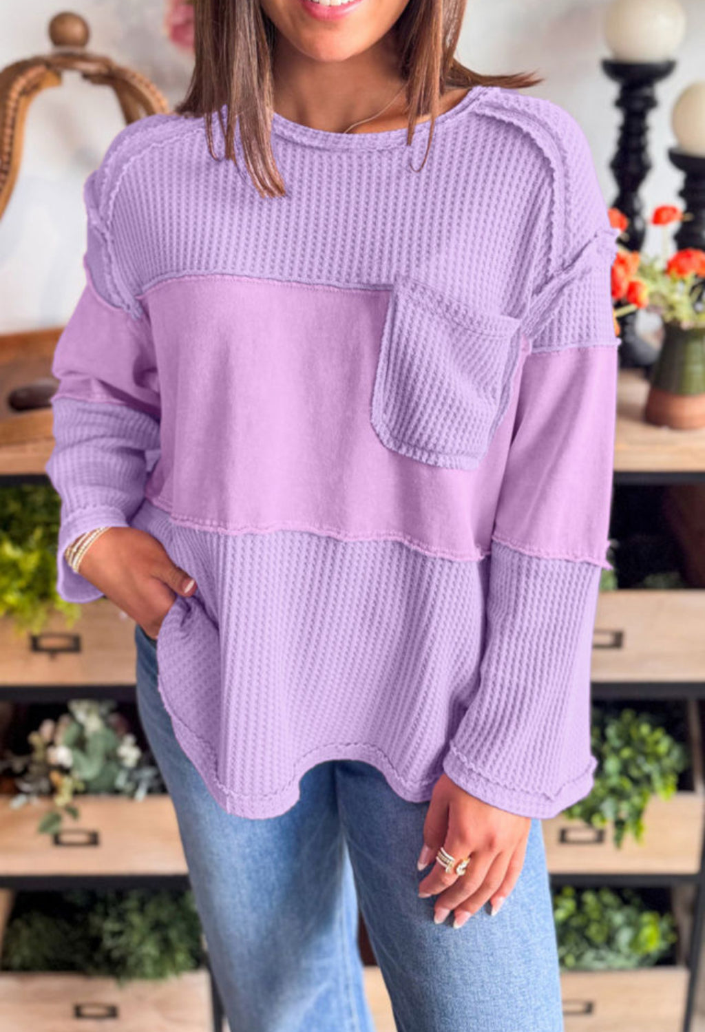 The Huxley Lavender Thermal Knit Long Sleeve Top