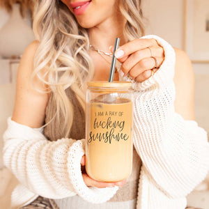 F’N Sunshine Glass Tumbler Cup With Bamboo Lid