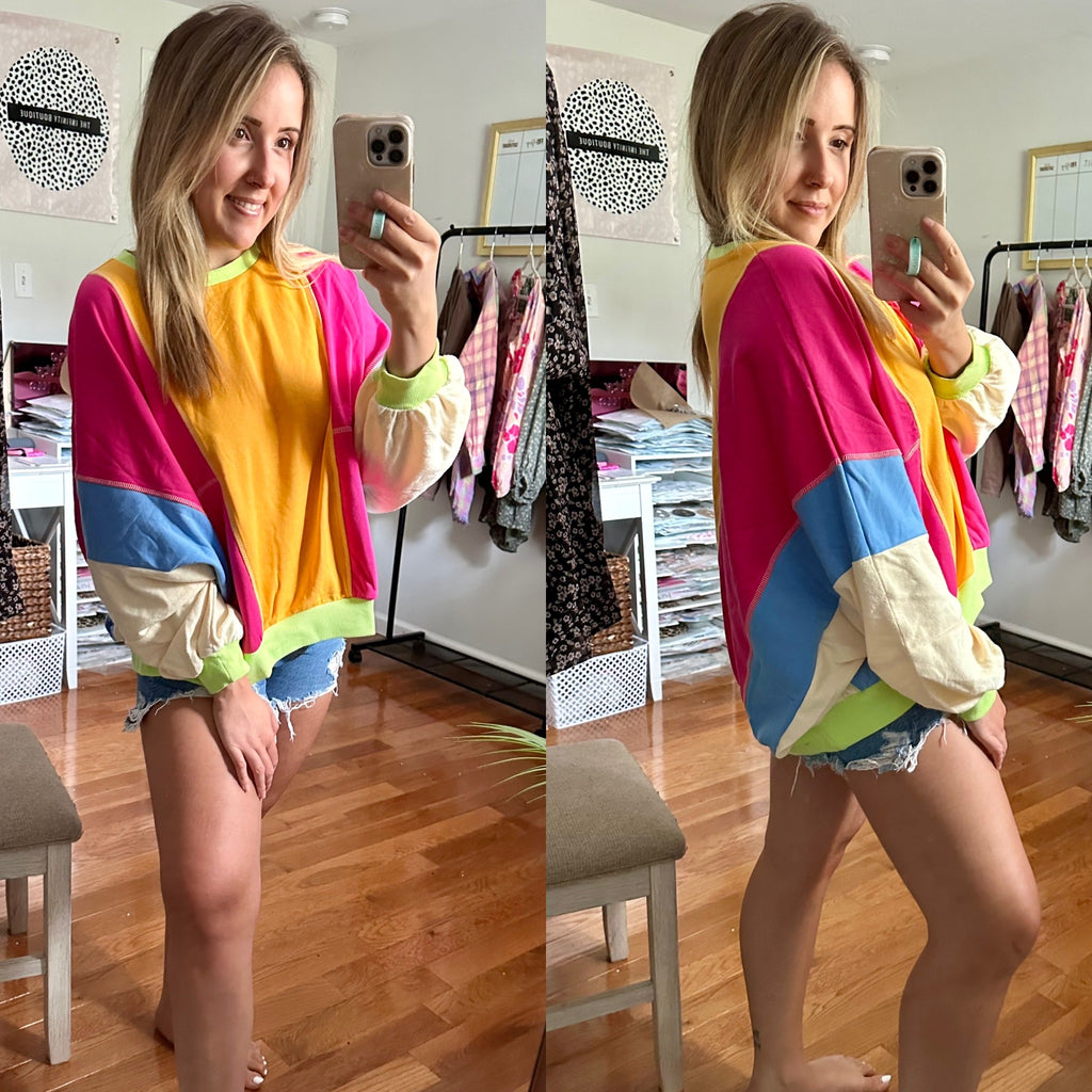 PREORDER The Love Me Now Neon Oversized Color Block Long Sleeve Top