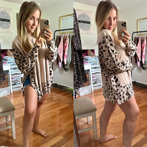 PREORDER The Kyleigh Khaki Side Slit Oversized Leopard Sweater