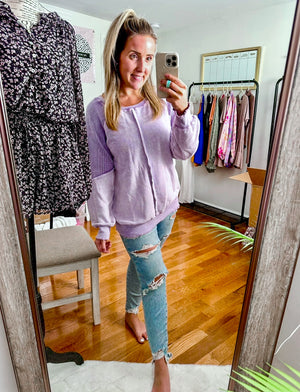 Lavender Waffle Knit Patchwork Sweatshirt