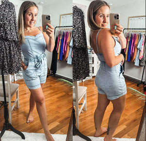 The Delilah Spaghetti Strap Denim Romper