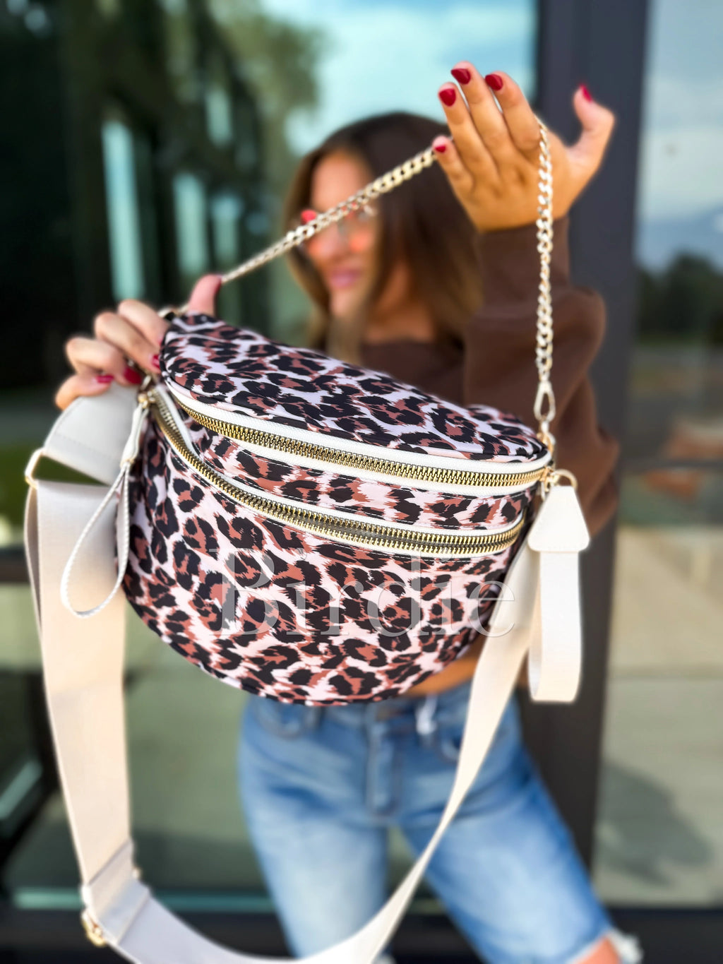 Leopard Double Zipper Crossbody Bag