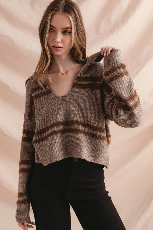 The Far Too Gone Mocha Fuzzy Long Sleeve Sweater Top