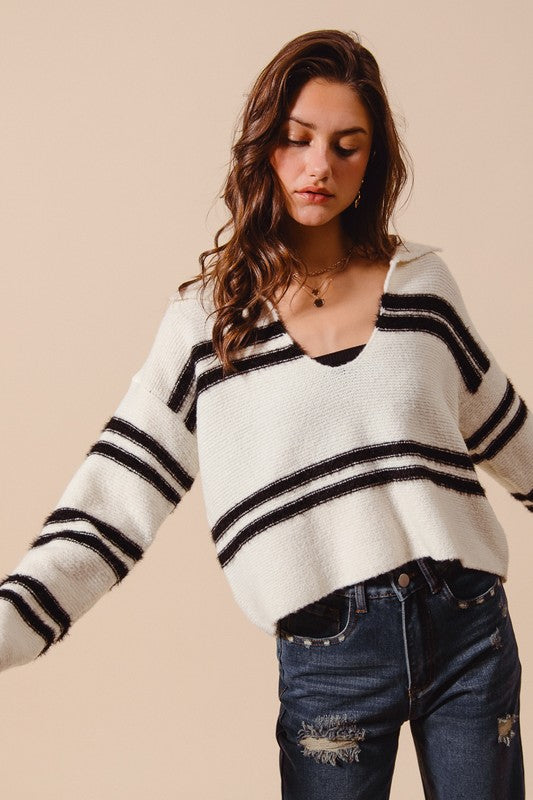 The Far Too Gone Ivory Fuzzy Long Sleeve Sweater Top