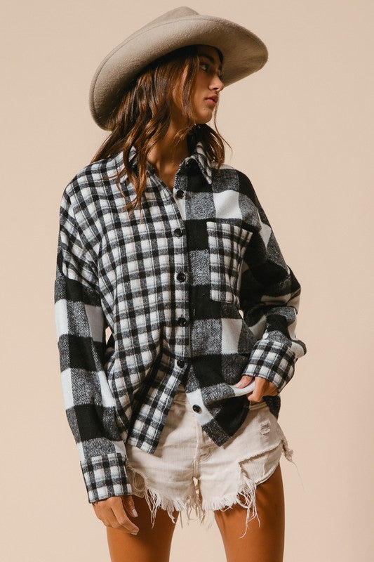 The Charlie Black Plaid Fleece Long Sleeve Button Down