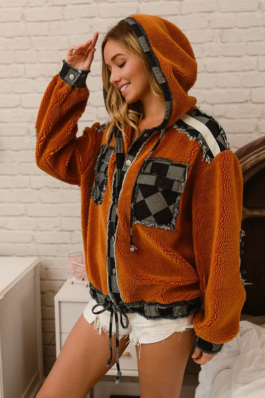 The Hadley Camel Fleece & Denim Mix & Match Hoodie