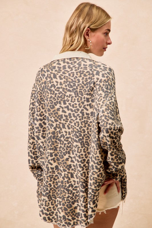 The Kehlani Leopard Print Waffle Knit Thermal Shacket