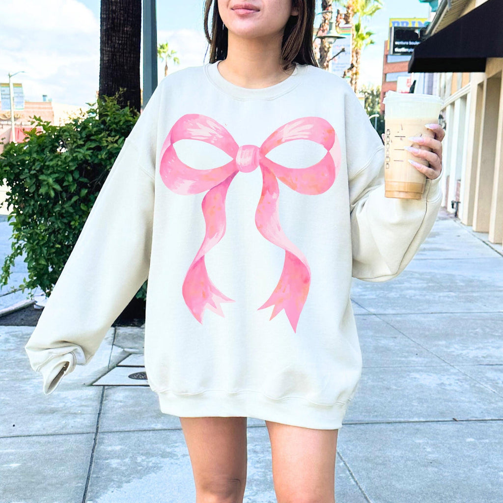 Pink Bow White Unisex Sweatshirt