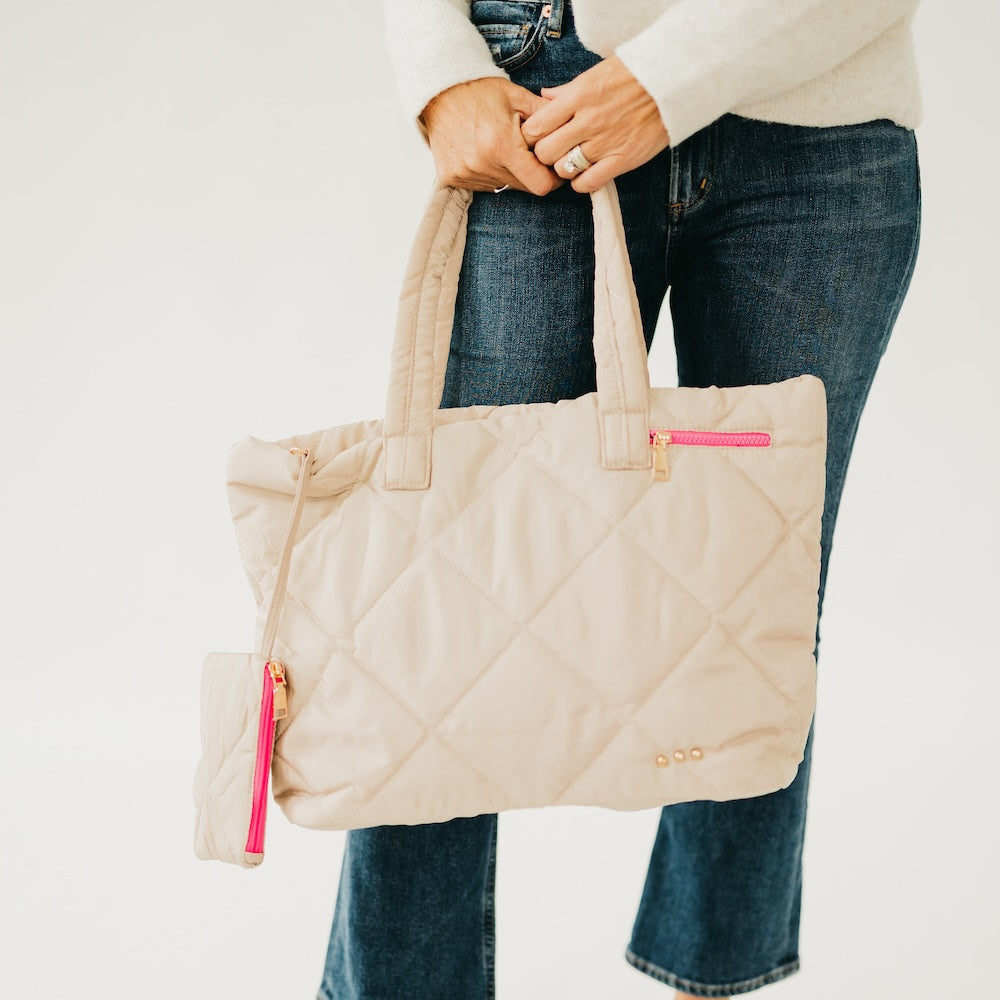 The Presley Tan Puffer Tote & Matching Wristlet