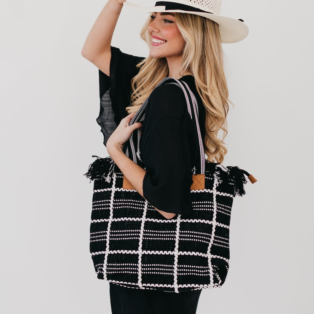 The Faye Fringe Black Tote Bag