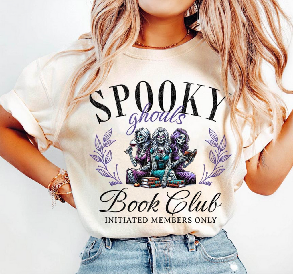 Spooky Ghouls Book Club Tan Unisex Cotton T-Shirt