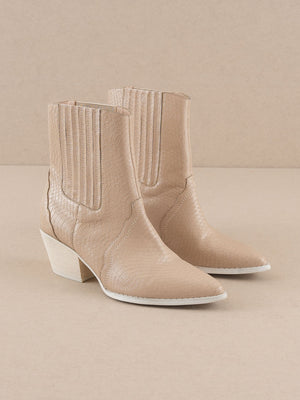 The Dawn Taupe Paneled Western Bootie