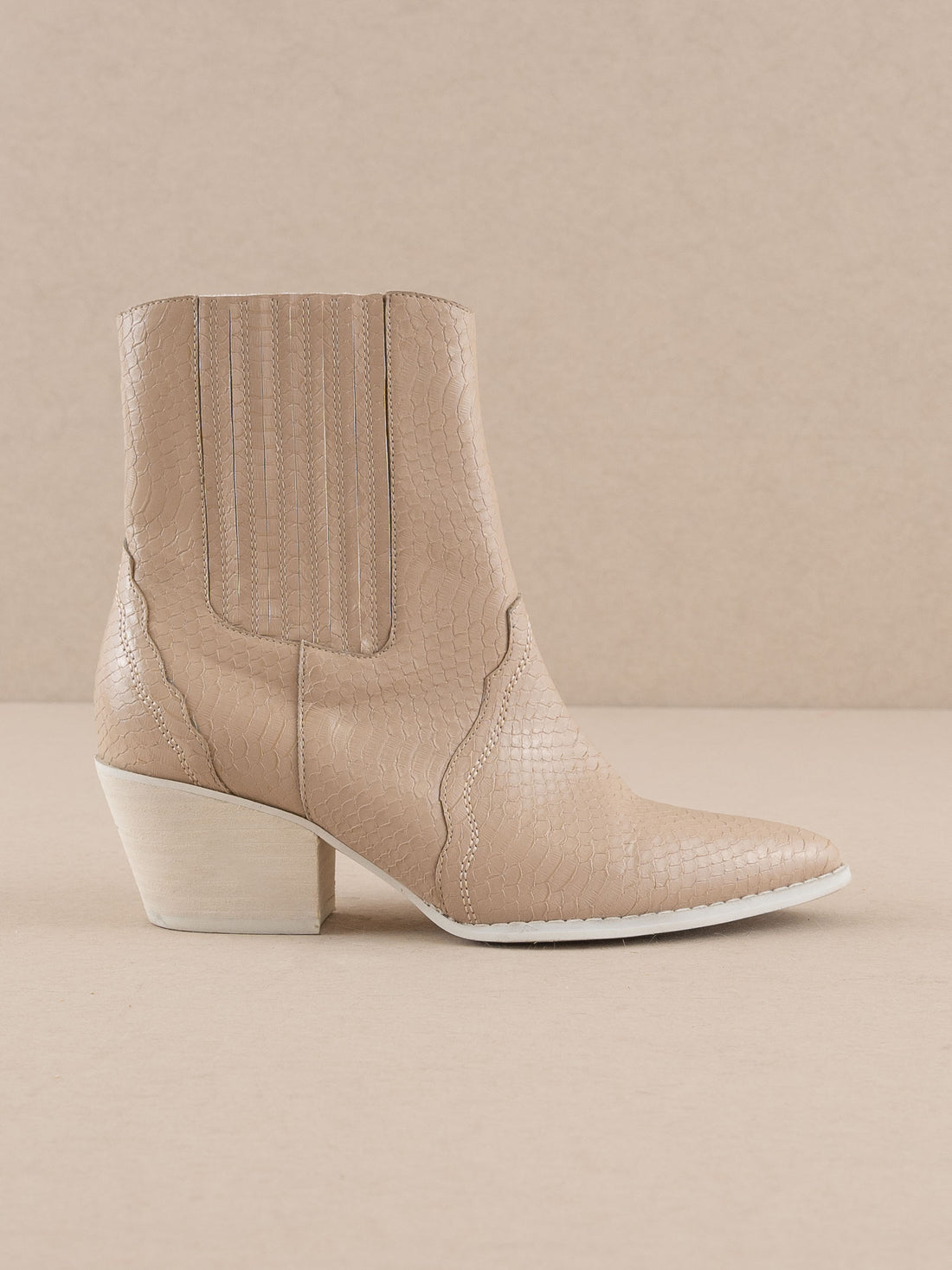 The Dawn Taupe Paneled Western Bootie