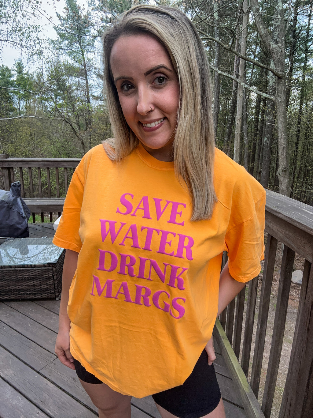 Save Water Drink Margs PUFF PRINT Orange Unisex Cotton T-Shirt