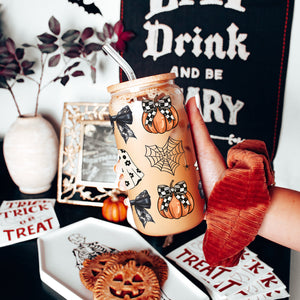 Spooky Season Glass Tumbler Cup With Bamboo Lid