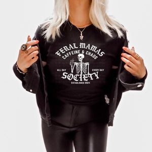 Feral Moms Society Black Cotton T-Shirt