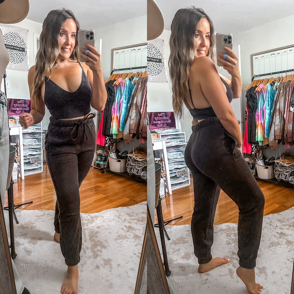 Black Acid Wash Fleece Sweatpants
