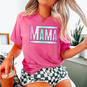 Mama Checkered Pink Cotton T-Shirt