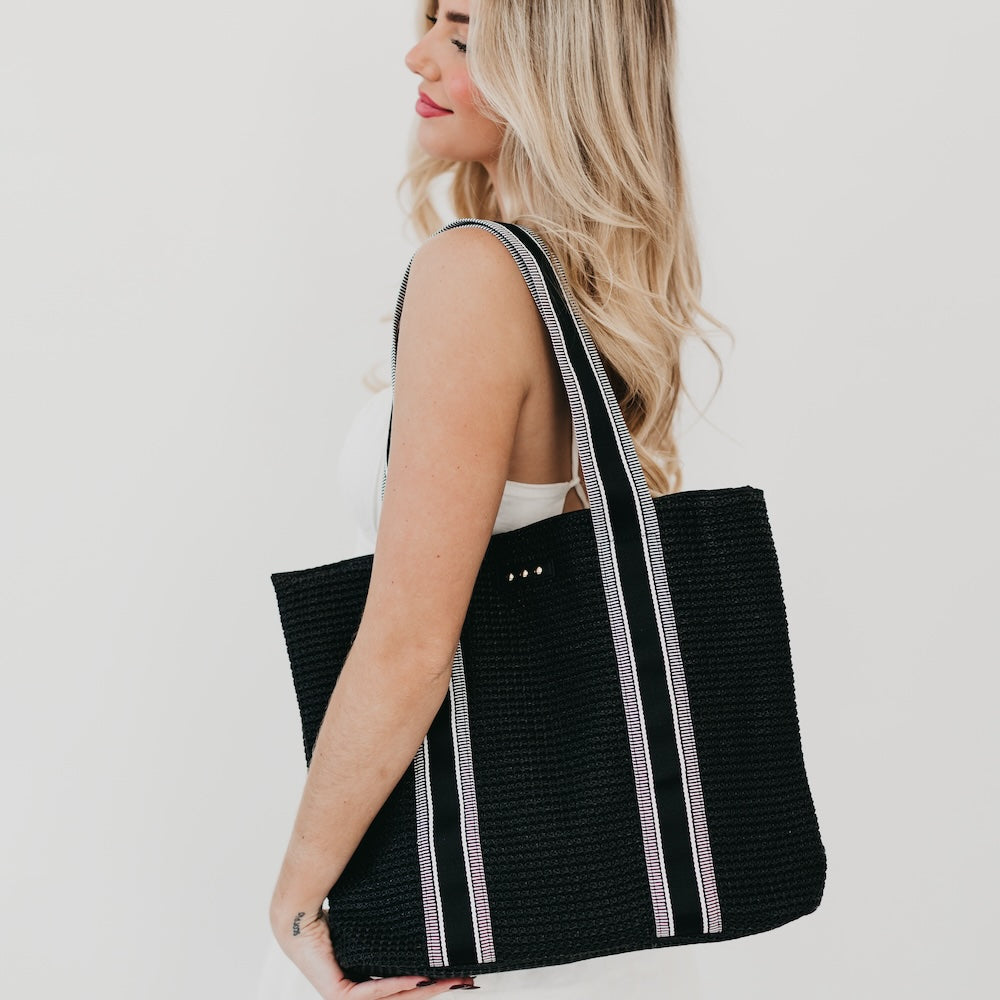 The Ruby Raffia Black Tote Bag